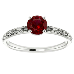 Solitaire Ruby Antique Style Ring 1.50 Carats White Gold 14K