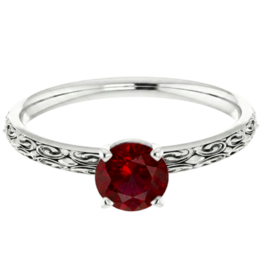 Solitaire Ruby Antique Style Ring 1.50 Carats White Gold 14K