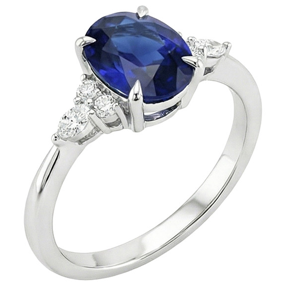 Solitaire Sapphire Ring With Marquise & Round Natural Earth Mined Diamond ( Not Lab Grown ) Accents 3 Carats