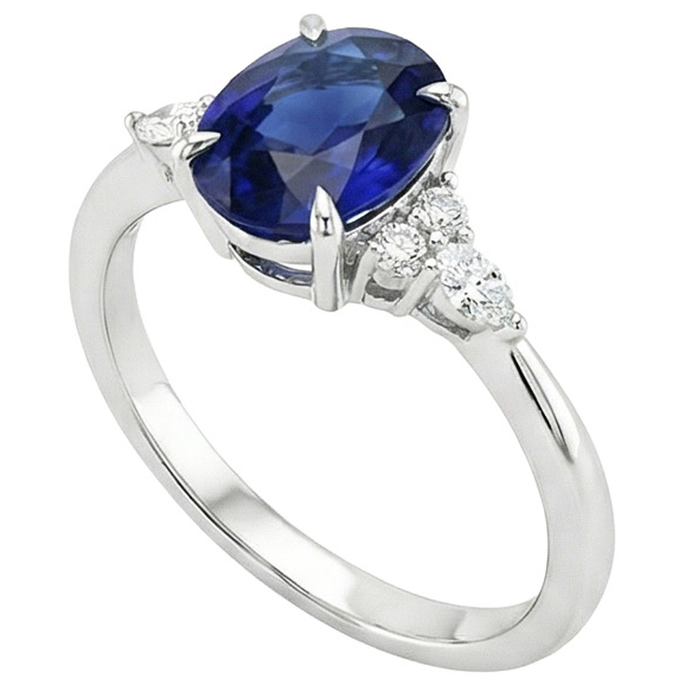 Solitaire Sapphire Ring With Marquise & Round Natural Earth Mined Diamond ( Not Lab Grown ) Accents 3 Carats