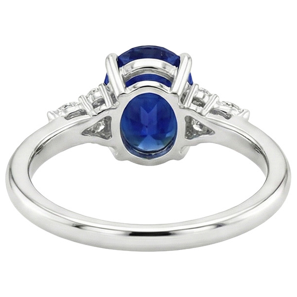 Solitaire Sapphire Ring With Marquise & Round Natural Earth Mined Diamond ( Not Lab Grown ) Accents 3 Carats