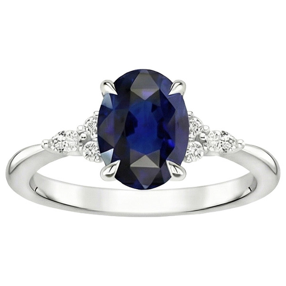 Solitaire Sapphire Ring With Marquise & Round Natural Earth Mined Diamond ( Not Lab Grown ) Accents 3 Carats