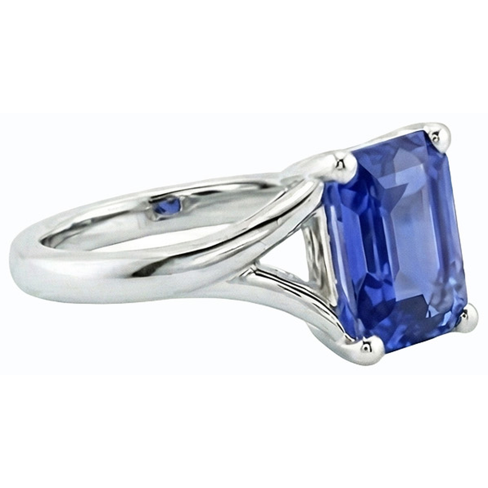 Solitaire Split Shank Emerald Light Blue Sapphire Ring 2 Carats
