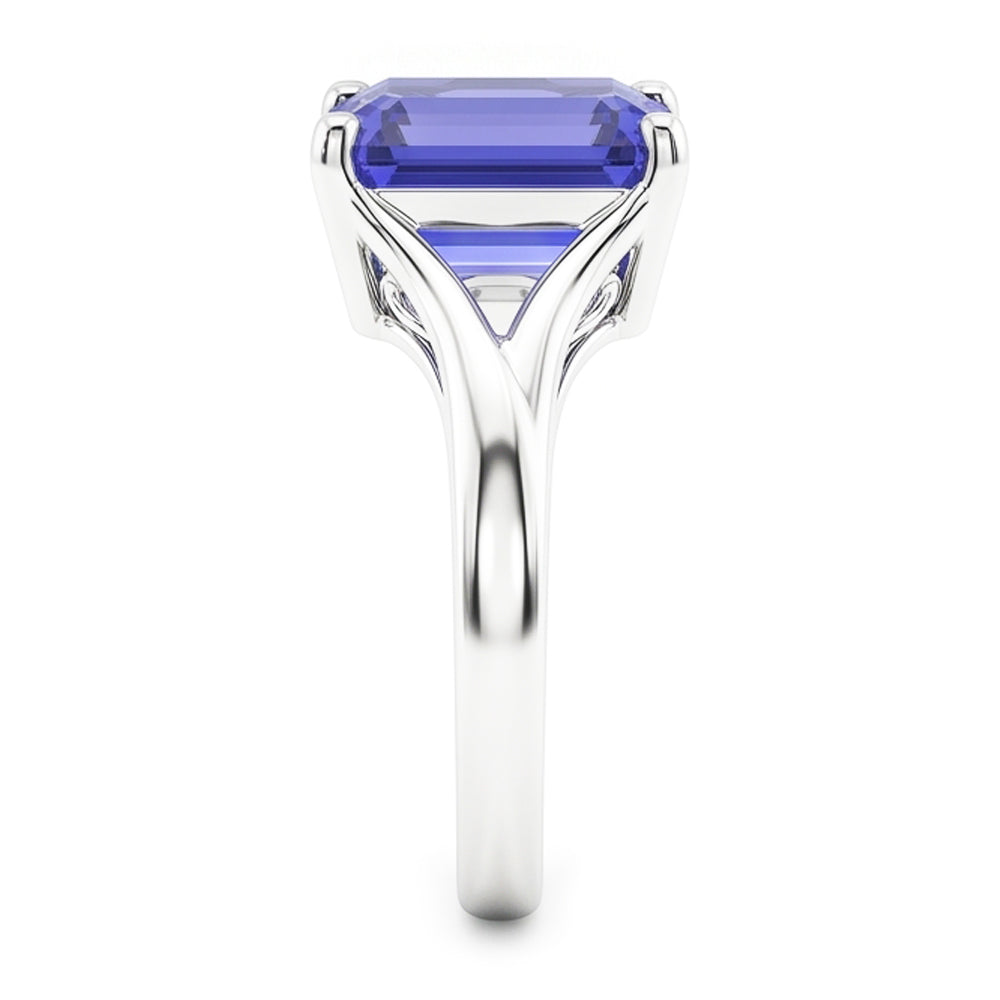 Solitaire Split Shank Emerald Light Blue Sapphire Ring 2 Carats
