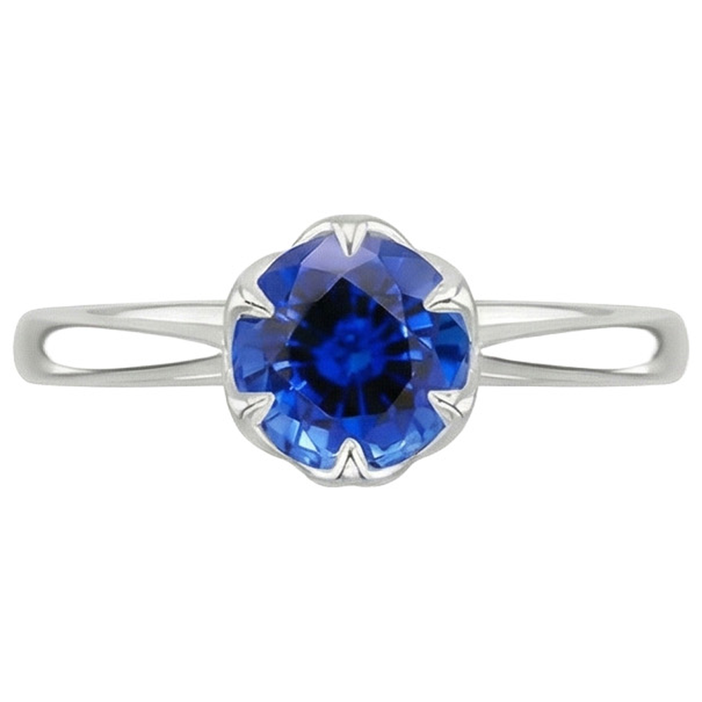 natural round sapphire 2ct ring close up detail