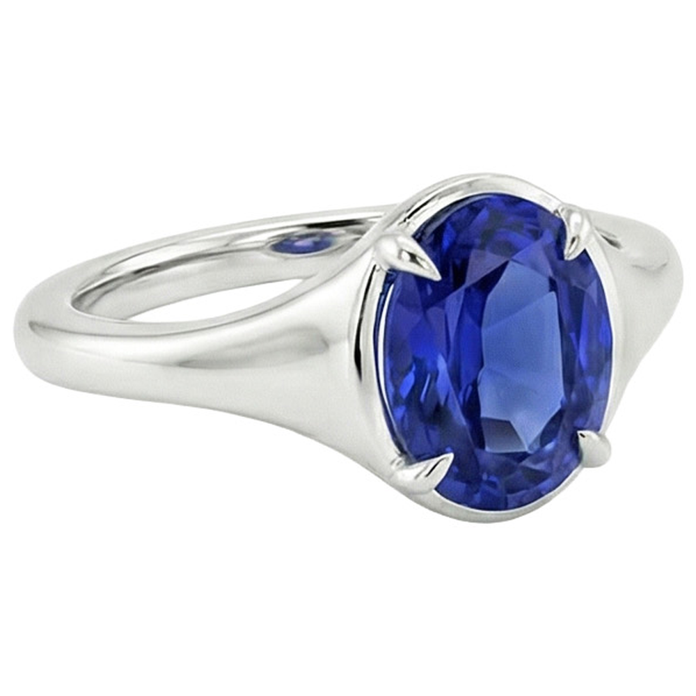 natural oval sapphire 3ct ring top view