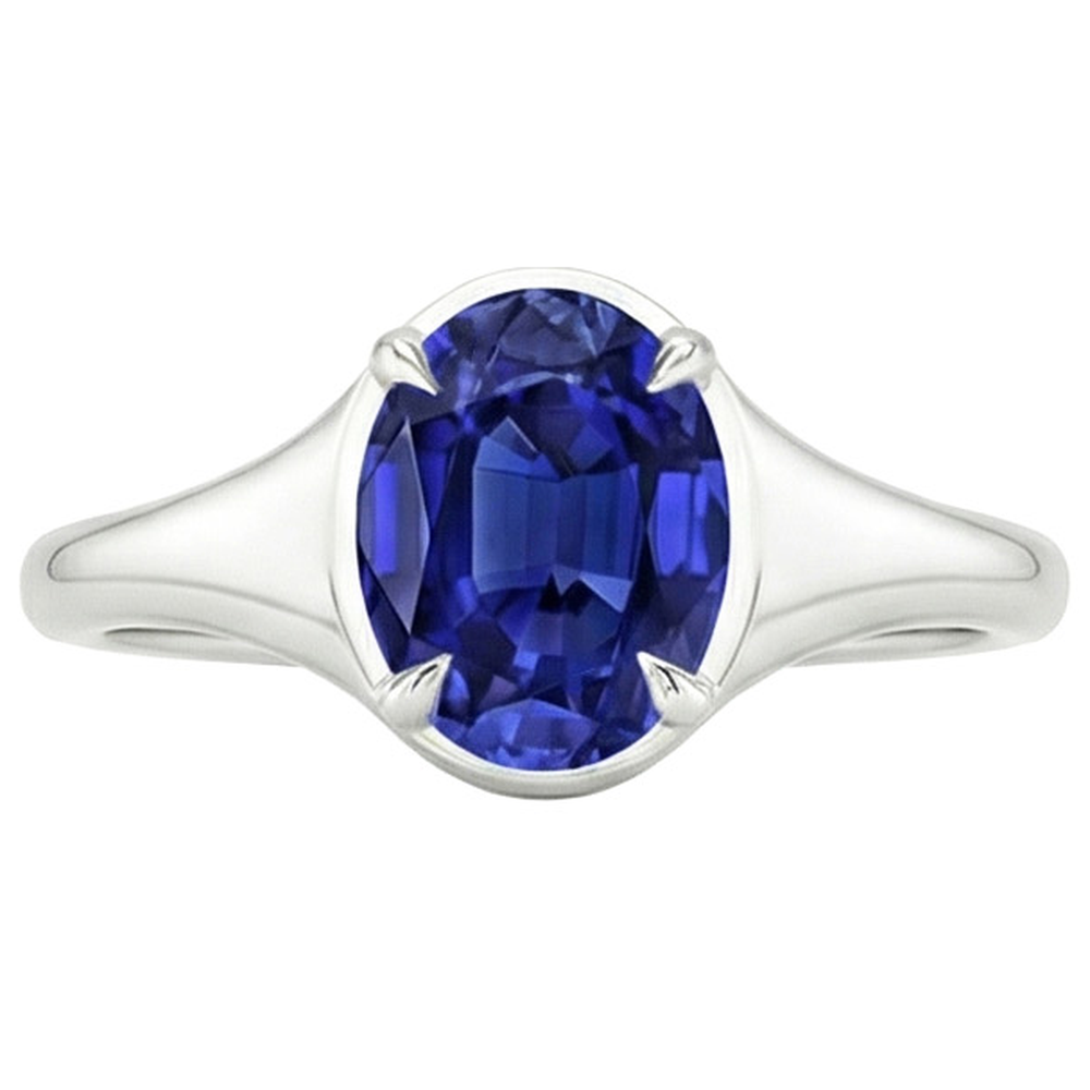natural oval sapphire 3ct ring profile view