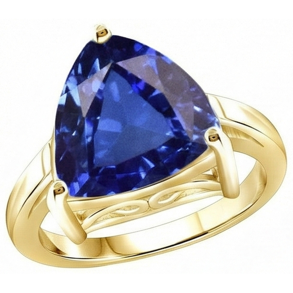 Solitaire Trillion Blue Sapphire Ring Yellow Gold Jewelry 3 Carats