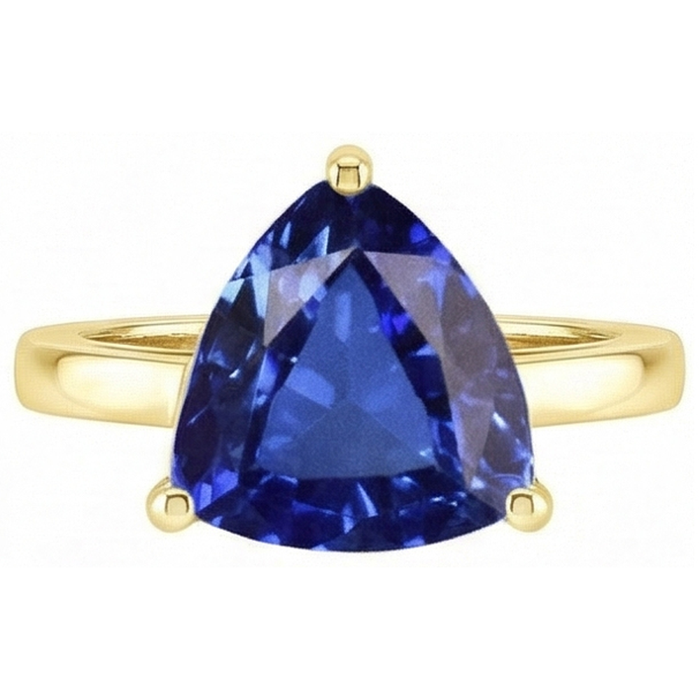 Solitaire Trillion Blue Sapphire Ring Yellow Gold Jewelry 3 Carats