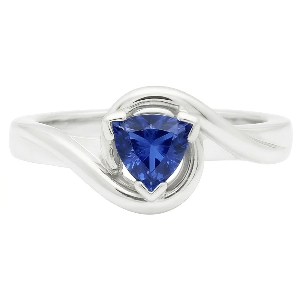 Solitaire Trillion V Prong Blue Sapphire Ring 0.50 Carats