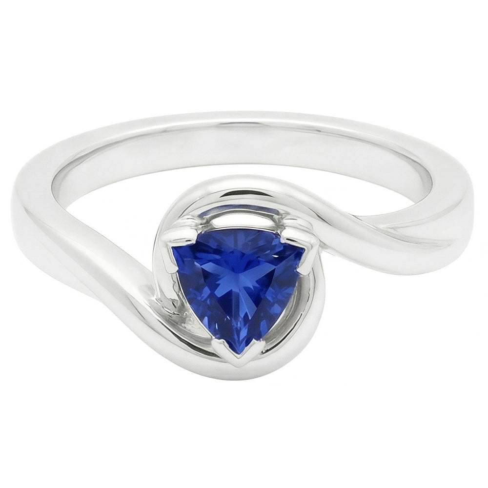Solitaire Trillion V Prong Blue Sapphire Ring 0.50 Carats