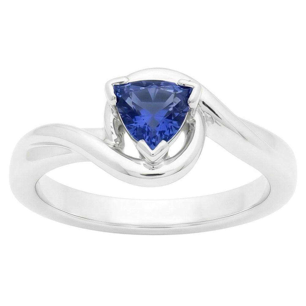 Solitaire Trillion V Prong Blue Sapphire Ring 0.50 Carats