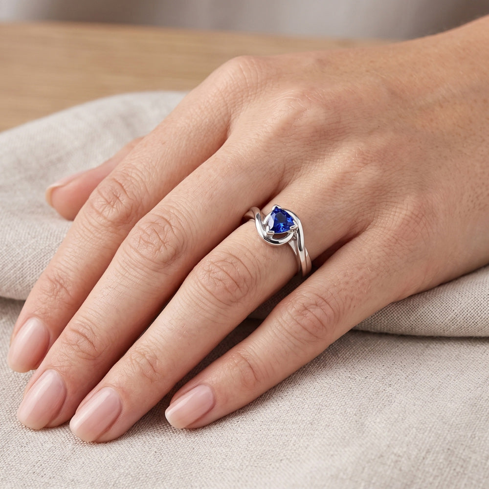 Solitaire Trillion V Prong Blue Sapphire Ring 0.50 Carats