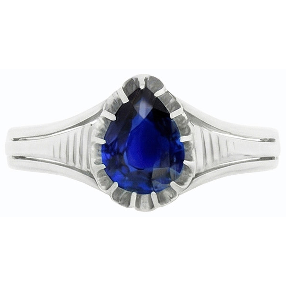 natural pear sapphire 2ct ring on white background