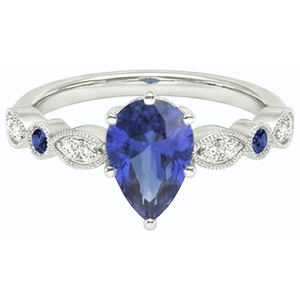 natural round sapphire 2.50ct ring on white background