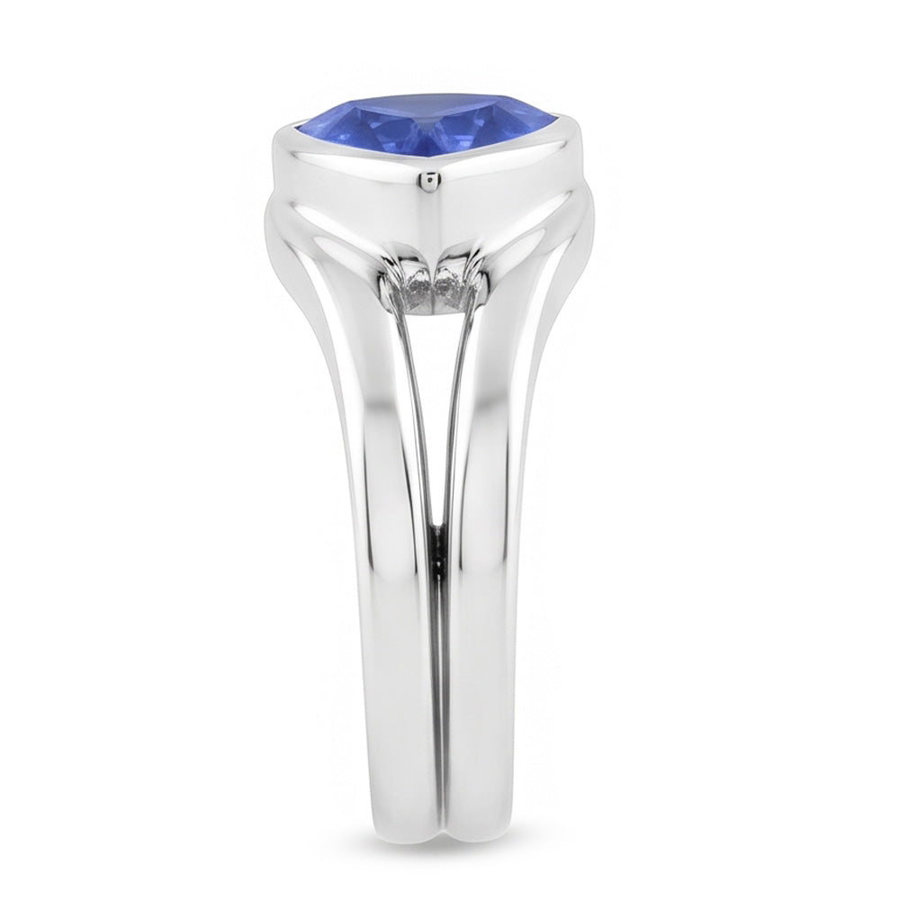 Solitaire Wedding Ring Set Trillion Sapphire 1.50 Carats Bezel Set