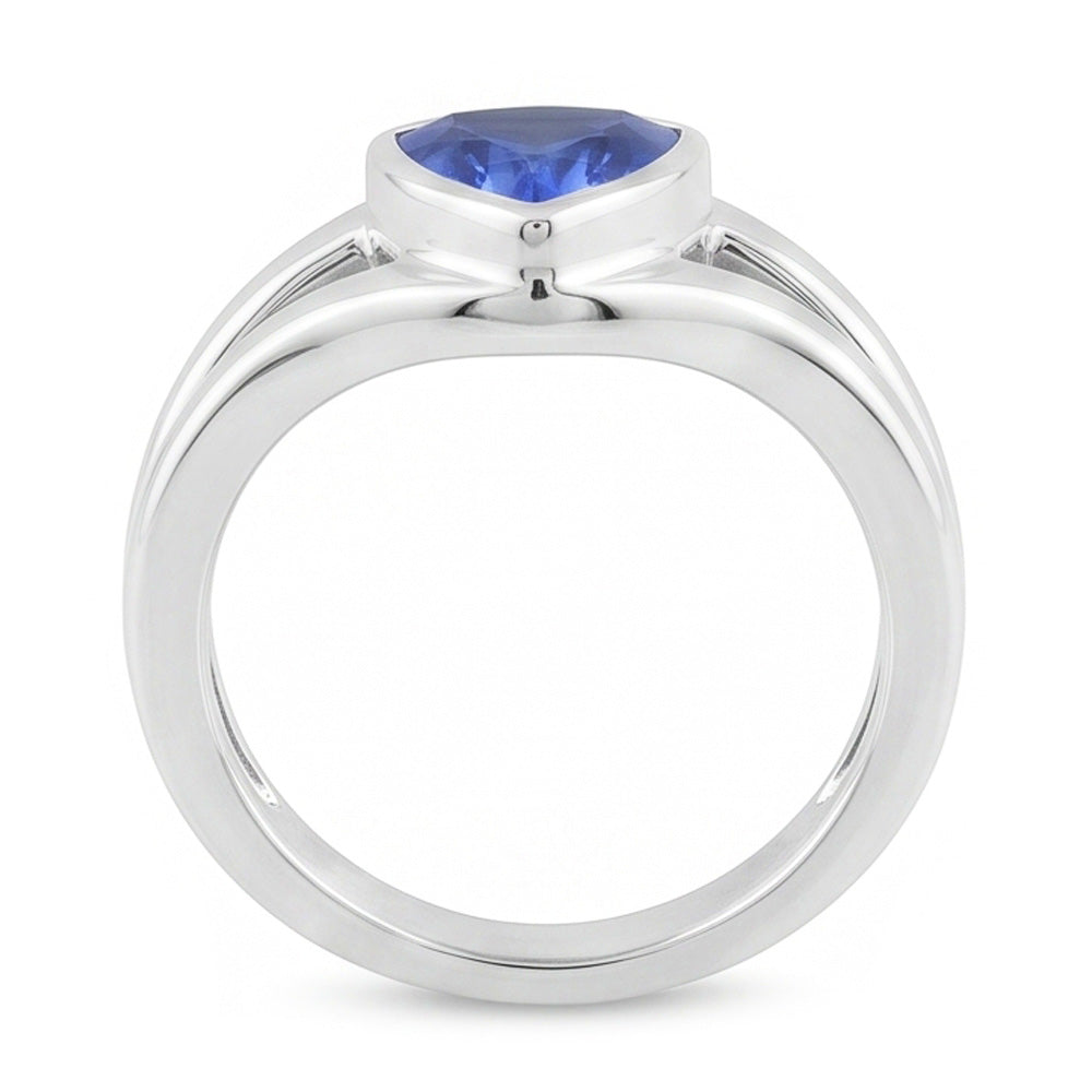 Solitaire Wedding Ring Set Trillion Sapphire 1.50 Carats Bezel Set