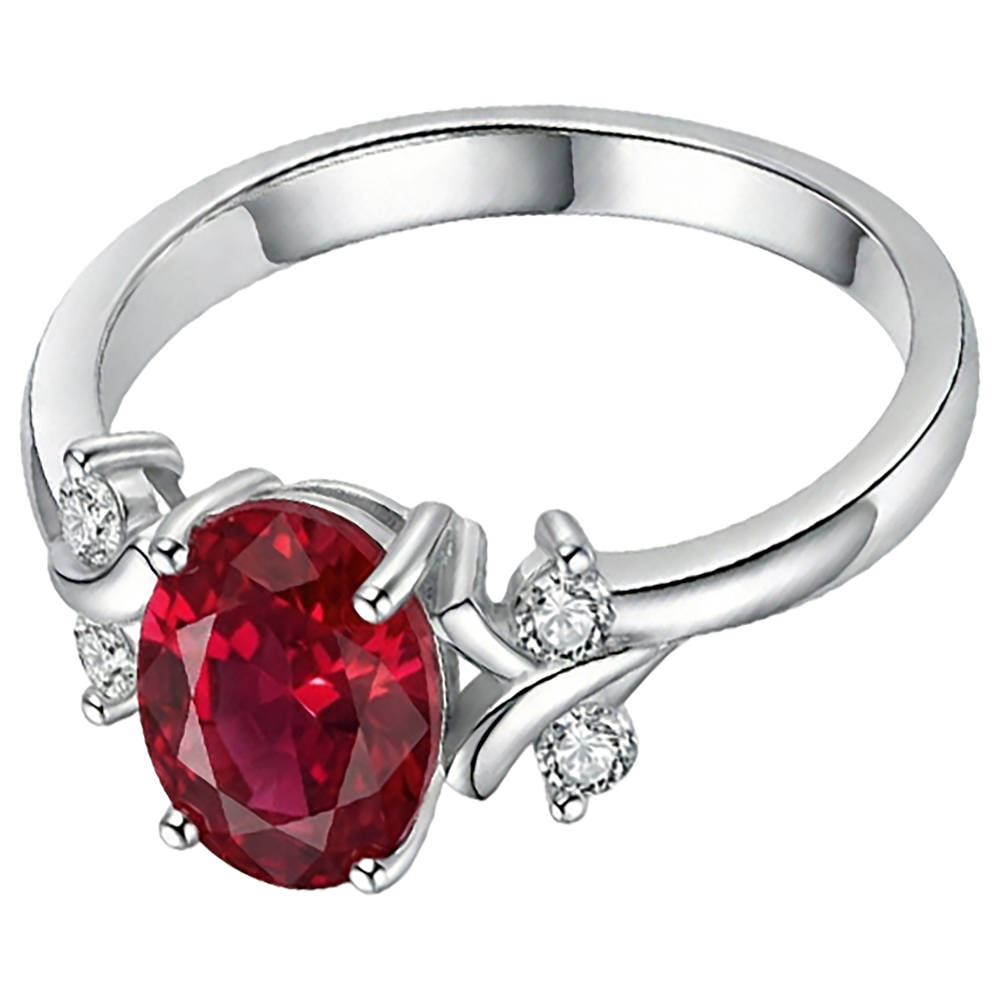 Solitaire With Accent 1.70 Ct. Ruby And Natural Earth Mined Diamond ( Not Lab Grown ) s Ring White Gold 14K