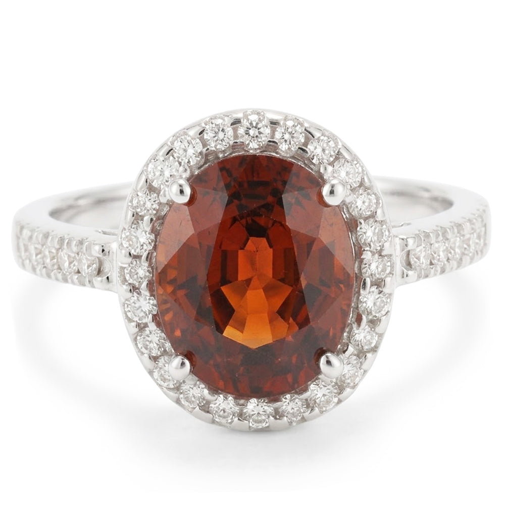 Solitaire With Accent 11.40 Ct Garnet And Natural Earth Mined Diamond ( Not Lab Grown )s Ring White Gold 14K