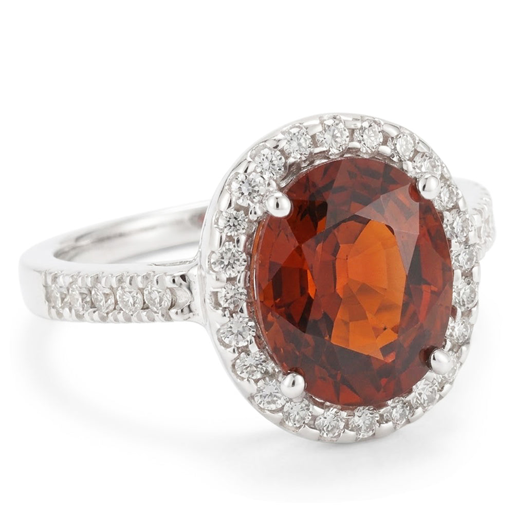 Solitaire With Accent 11.40 Ct Garnet And Natural Earth Mined Diamond ( Not Lab Grown )s Ring White Gold 14K