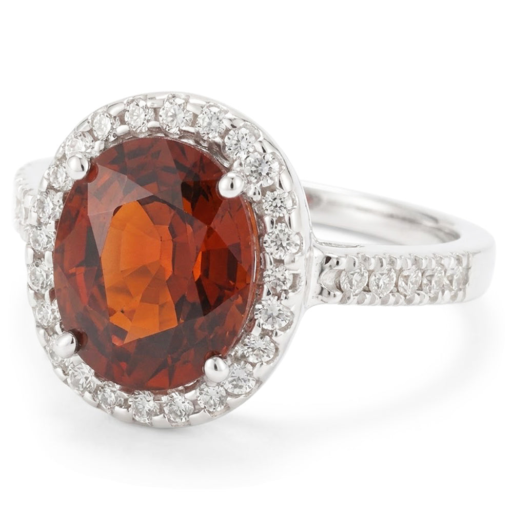Solitaire With Accent 11.40 Ct Garnet And Natural Earth Mined Diamond ( Not Lab Grown )s Ring White Gold 14K
