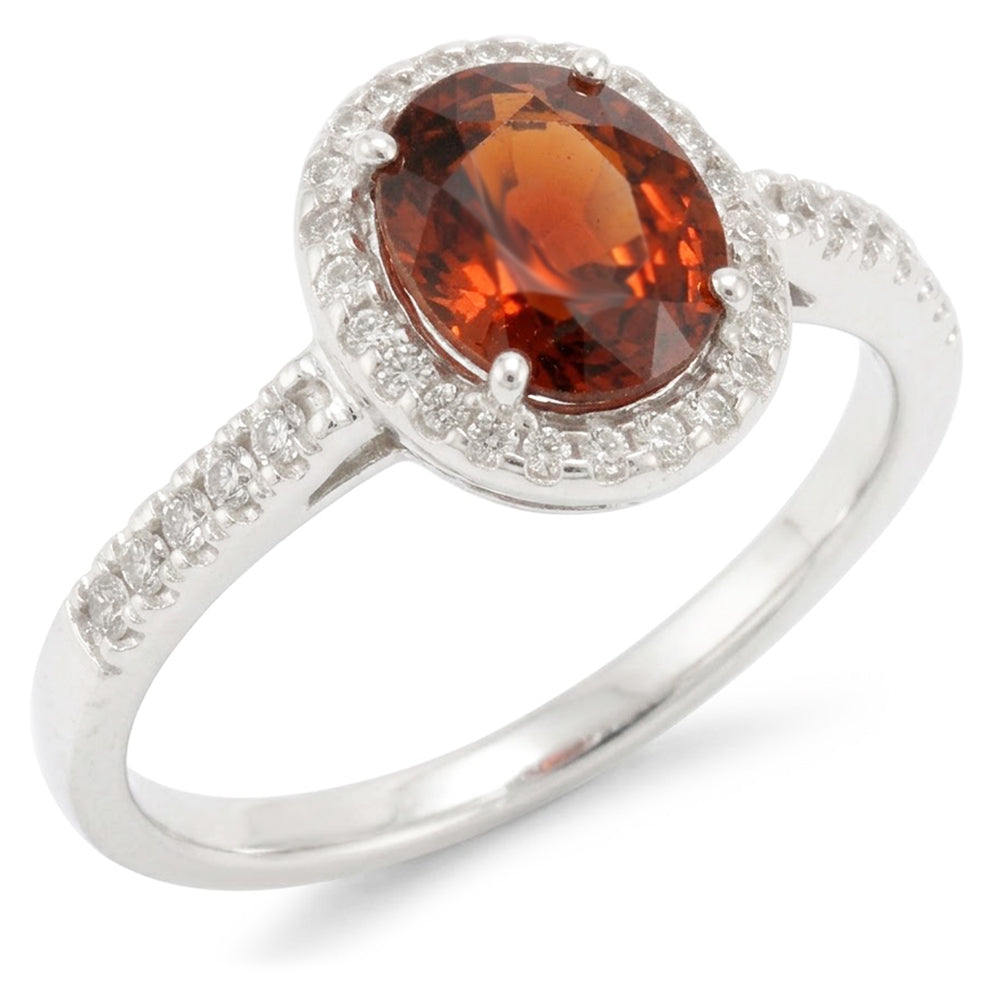 Solitaire With Accent 11.40 Ct Garnet And Natural Earth Mined Diamond ( Not Lab Grown )s Ring White Gold 14K