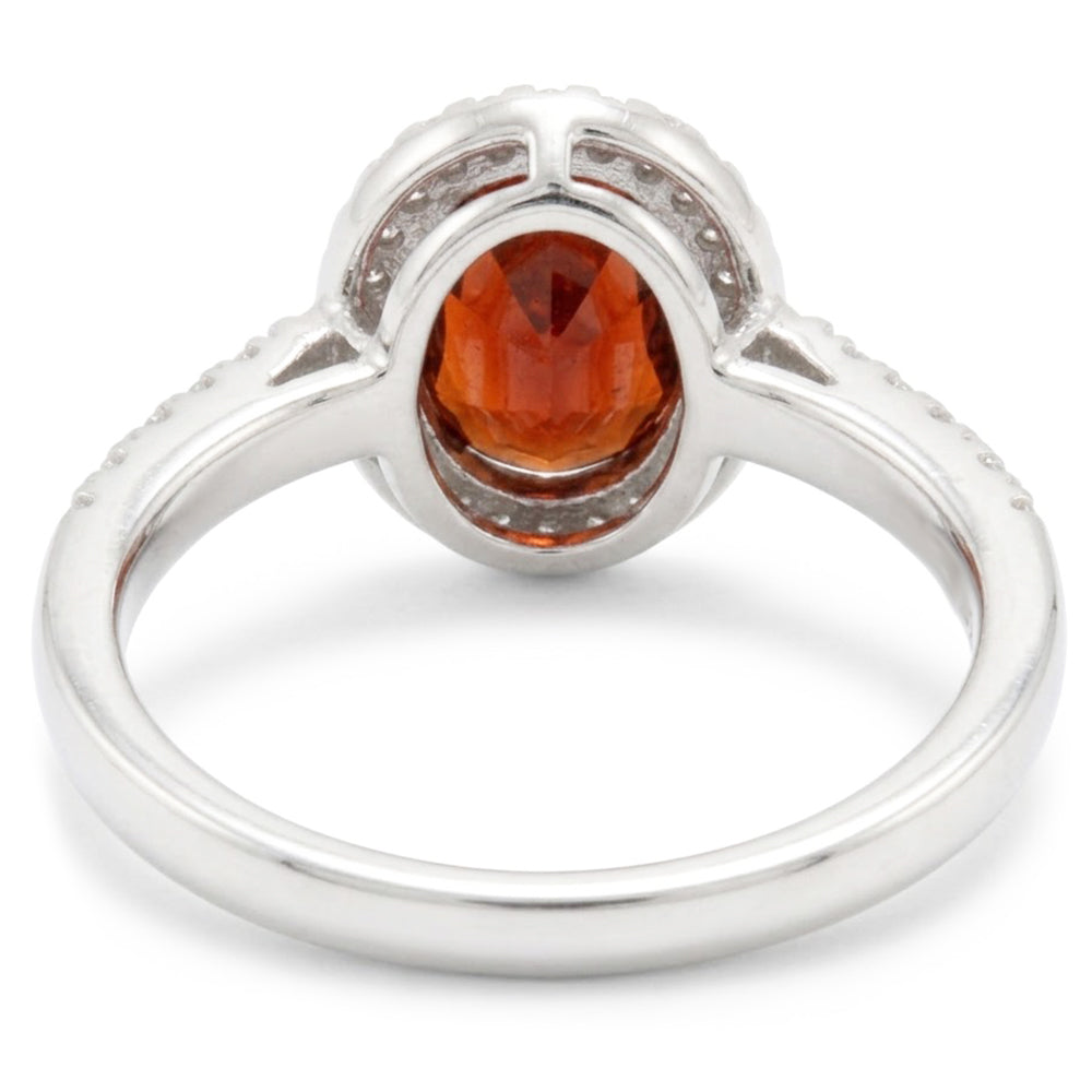 Solitaire With Accent 11.40 Ct Garnet And Natural Earth Mined Diamond ( Not Lab Grown )s Ring White Gold 14K