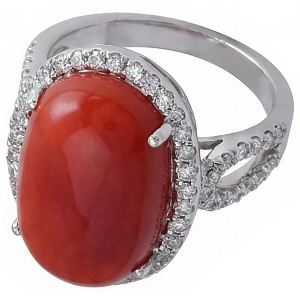 Solitaire With Accent 13.75 Ct Red Coral And Natural Earth Mined Diamond ( Not Lab Grown )s Ring New