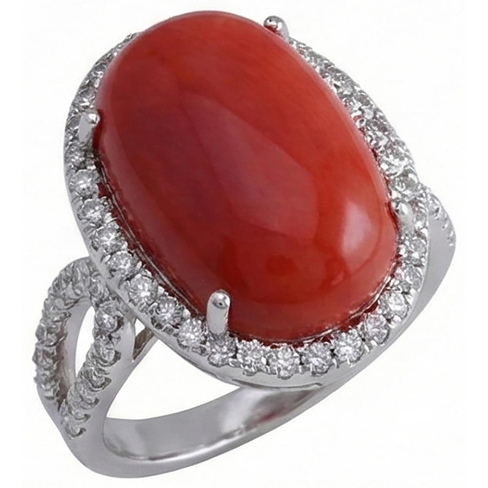 Solitaire With Accent 13.75 Ct Red Coral And Natural Earth Mined Diamond ( Not Lab Grown )s Ring New