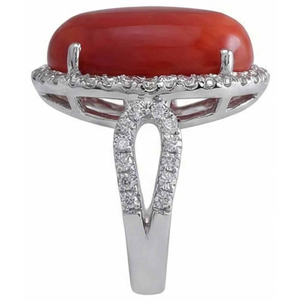 Solitaire With Accent 13.75 Ct Red Coral And Natural Earth Mined Diamond ( Not Lab Grown )s Ring New