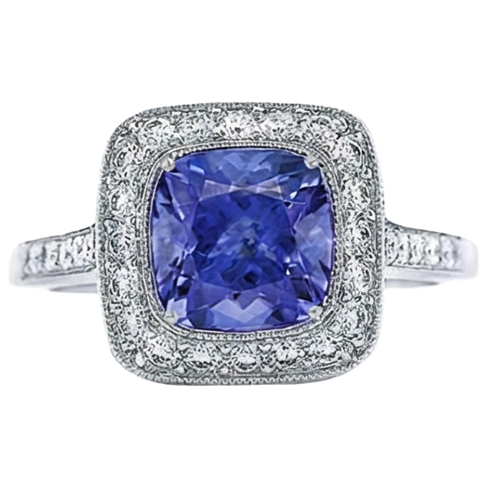 natural round tanzanite 18ct ring side angle