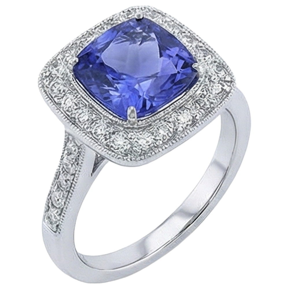 natural round tanzanite 18ct ring top view