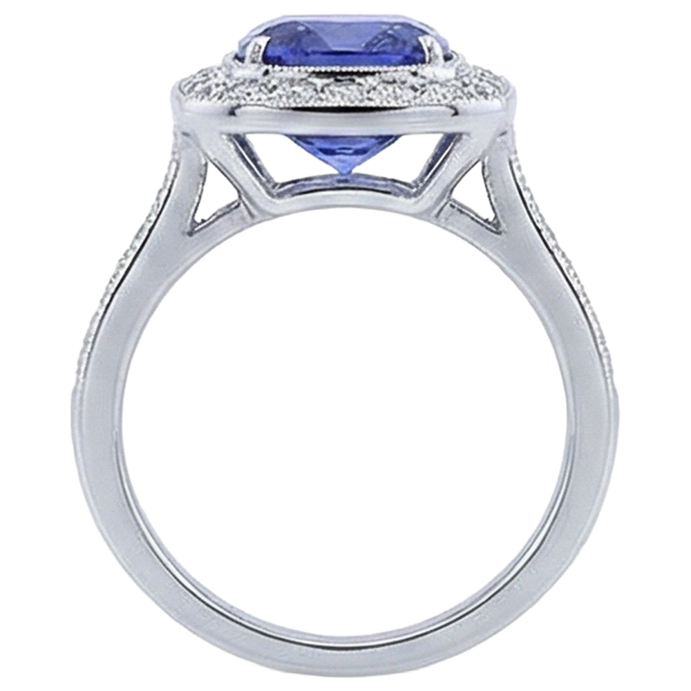 natural round tanzanite 18ct ring profile view