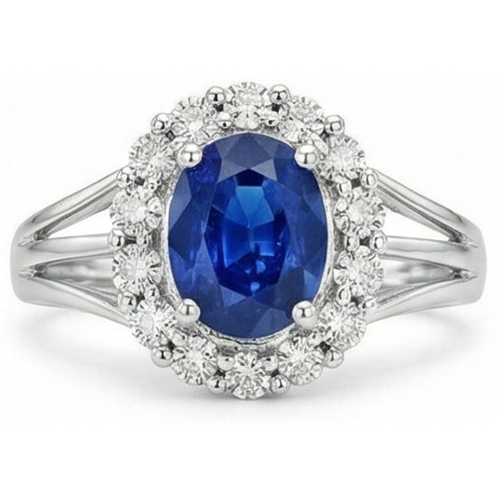 Solitaire With Accent 2.40 Carats Ceylon Sapphire With Natural Earth Mined Diamonds Ring