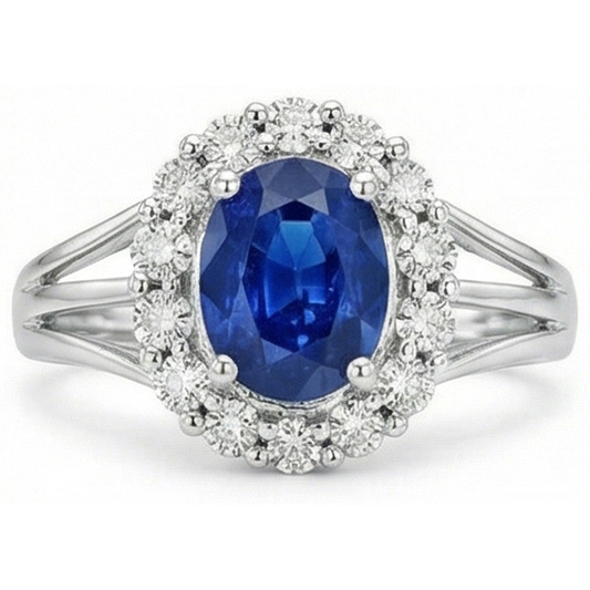 Solitaire With Accent 2.40 Carats Ceylon Sapphire With Natural Earth Mined Diamond ( Not Lab Grown )s Ring