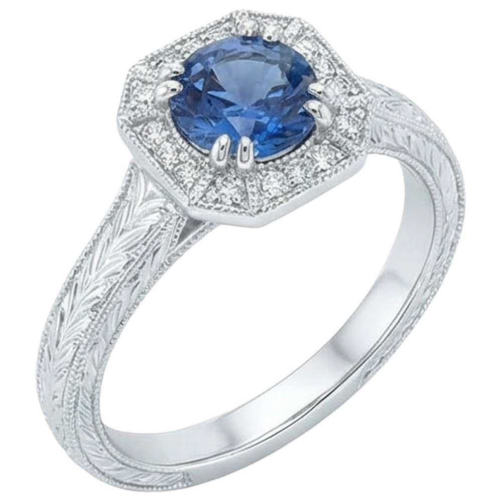 Solitaire With Accent 3.75 Ct Sapphire And Natural Earth Mined Diamond ( Not Lab Grown )s Ring White Gold