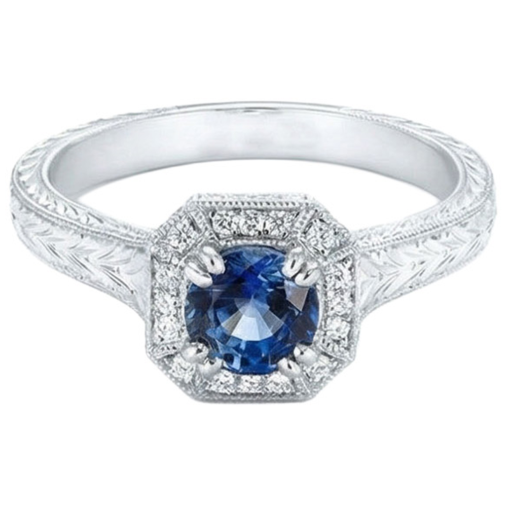 Solitaire With Accent 3.75 Ct Sapphire And Natural Earth Mined Diamond ( Not Lab Grown )s Ring White Gold