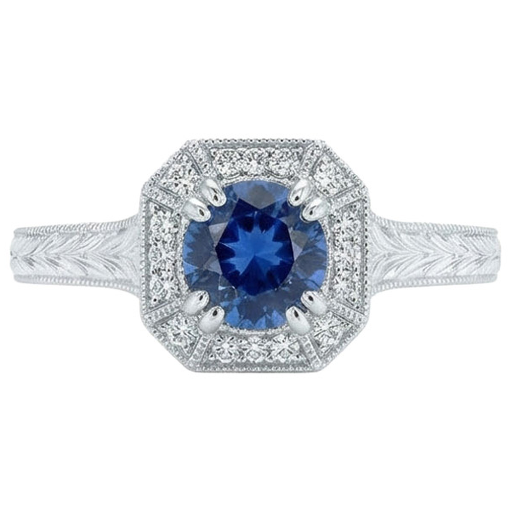 Solitaire With Accent 3.75 Ct Sapphire And Natural Earth Mined Diamond ( Not Lab Grown )s Ring White Gold