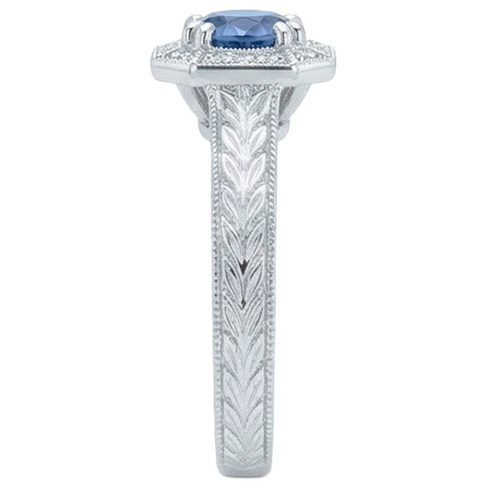 Solitaire With Accent 3.75 Ct Sapphire And Natural Earth Mined Diamond ( Not Lab Grown )s Ring White Gold