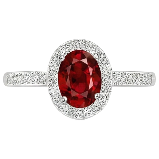 Solitaire With Accent 3.85 Carats Ruby And Natural Earth Mined Diamond ( Not Lab Grown )s Ring 14K WG