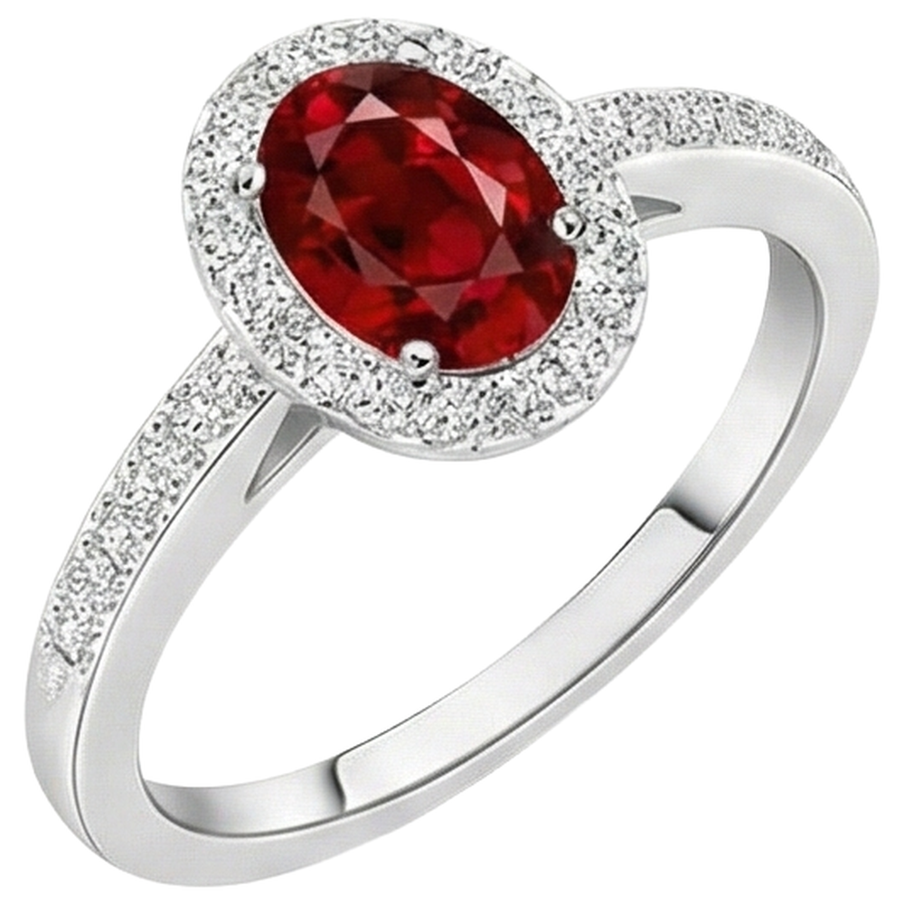 Solitaire With Accent 3.85 Carats Ruby And Natural Earth Mined Diamond ( Not Lab Grown )s Ring 14K WG
