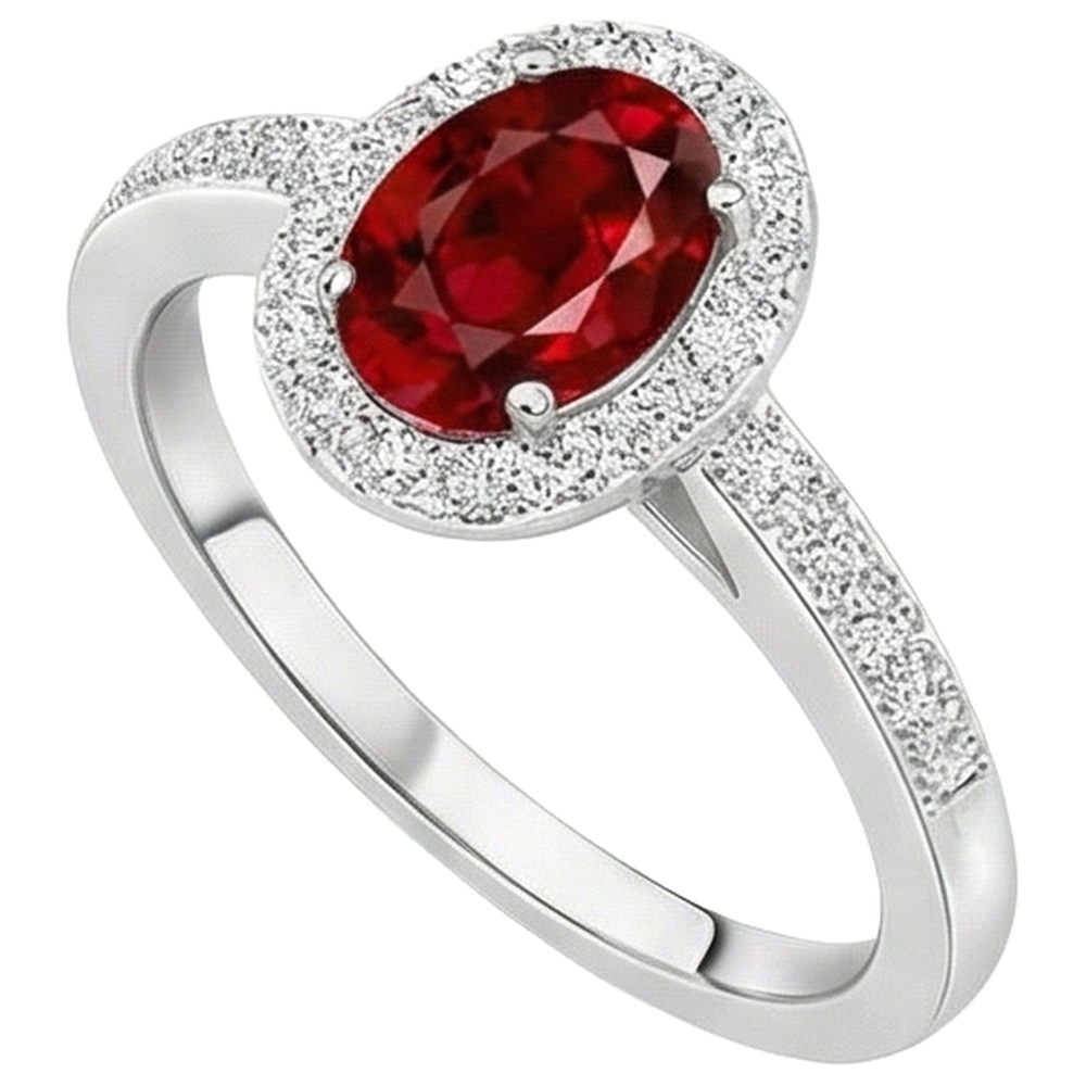 Solitaire With Accent 3.85 Carats Ruby And Natural Earth Mined Diamond ( Not Lab Grown )s Ring 14K WG