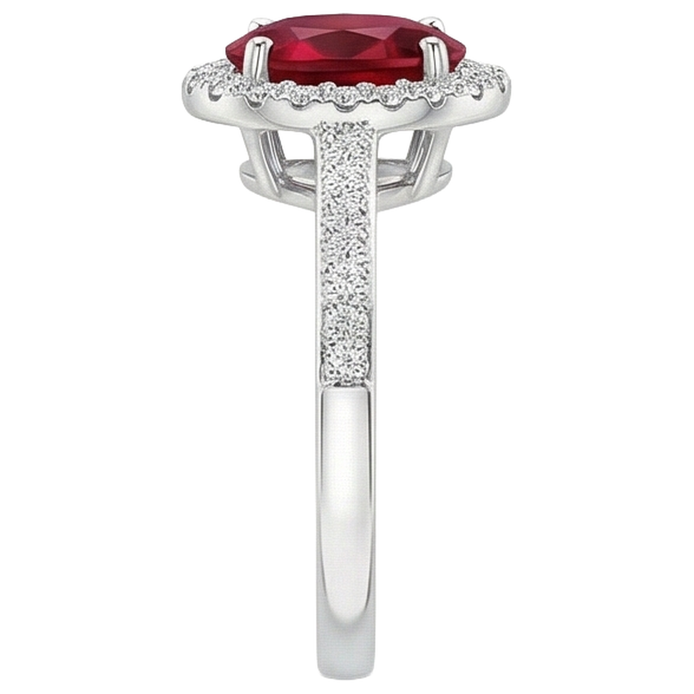 Solitaire With Accent 3.85 Carats Ruby And Natural Earth Mined Diamond ( Not Lab Grown )s Ring 14K WG