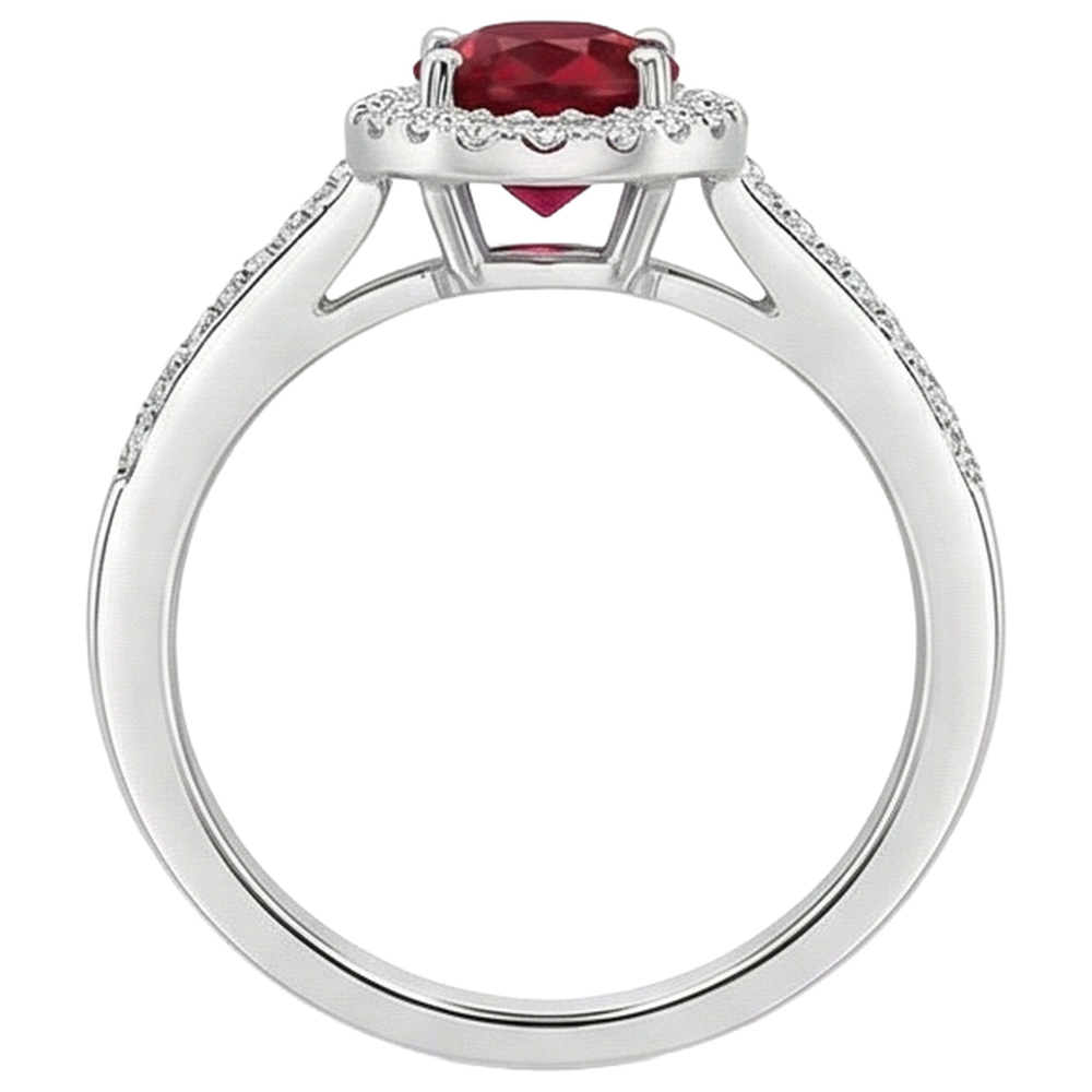 Solitaire With Accent 3.85 Carats Ruby And Natural Earth Mined Diamond ( Not Lab Grown )s Ring 14K WG