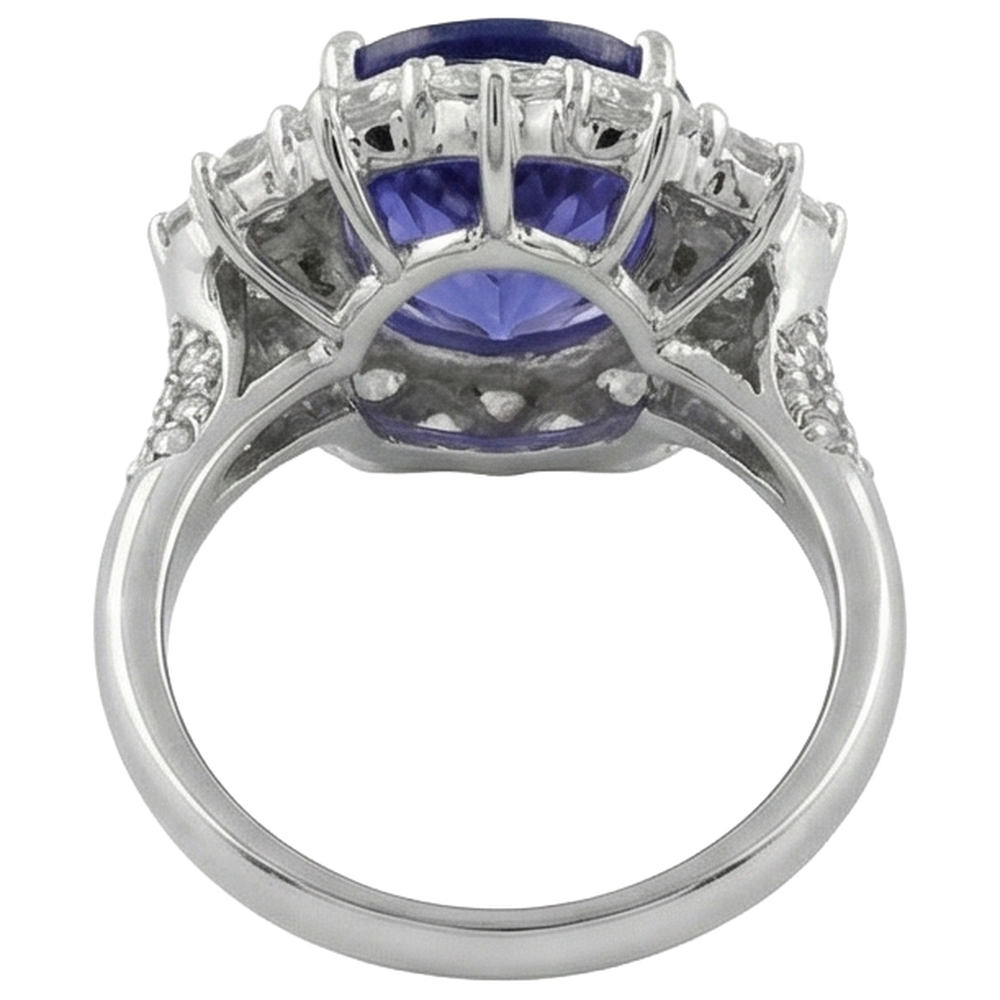 natural round tanzanite 7.25ct ring on white background