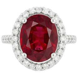 Solitaire With Accent 7 Ct. Ruby And Natural Earth Mined Diamond ( Not Lab Grown )s Ring White Gold 14K