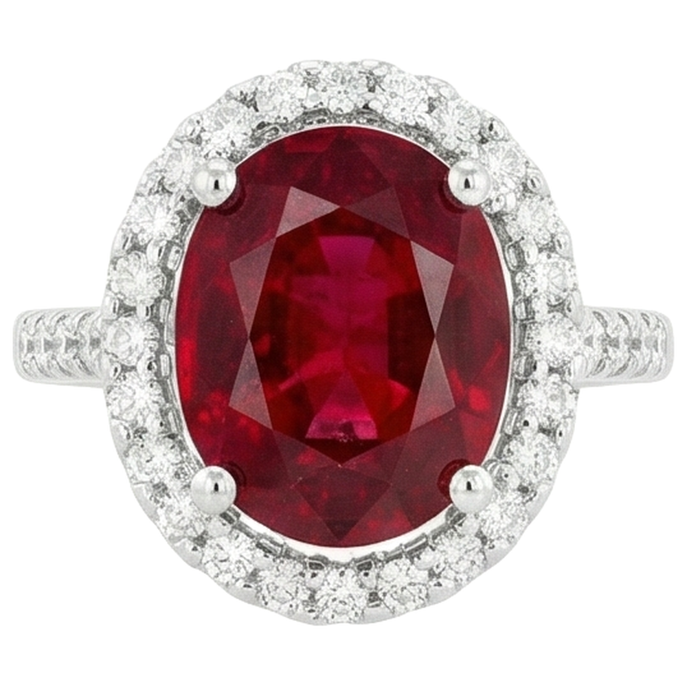 Solitaire With Accent 7 Ct. Ruby And Natural Earth Mined Diamond ( Not Lab Grown )s Ring White Gold 14K
