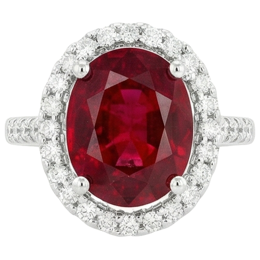 Solitaire With Accent 7 Ct. Ruby And Natural Earth Mined Diamond ( Not Lab Grown )s Ring White Gold 14K