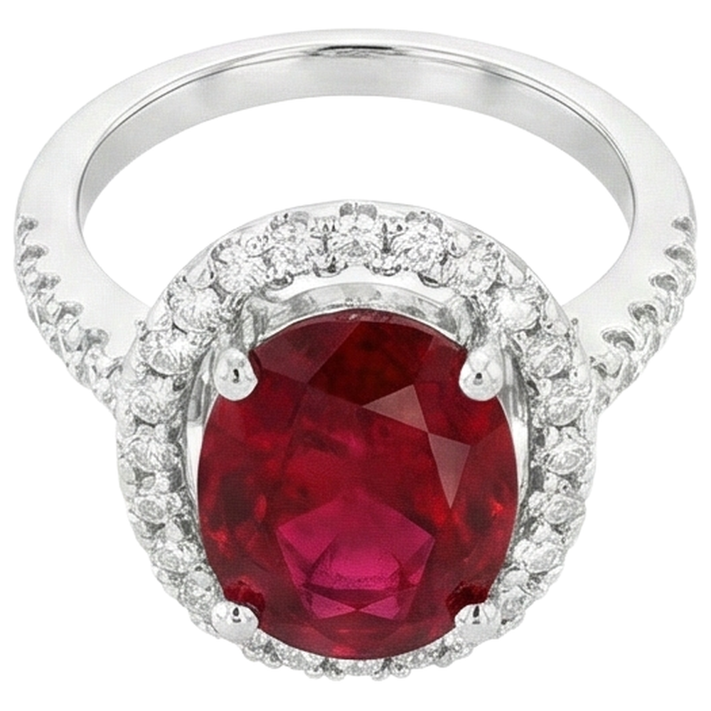 Solitaire With Accent 7 Ct. Ruby And Natural Earth Mined Diamond ( Not Lab Grown )s Ring White Gold 14K