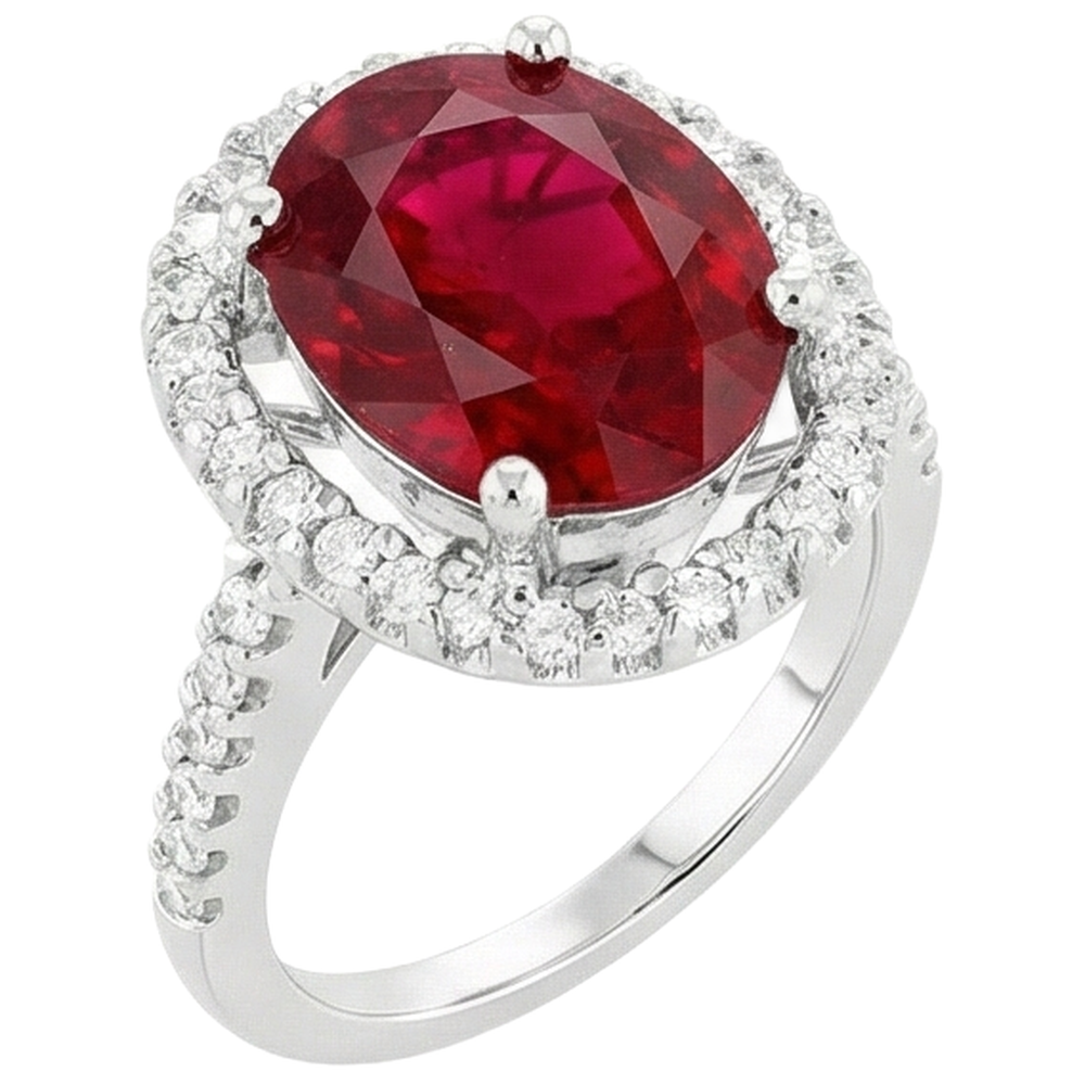 Solitaire With Accent 7 Ct. Ruby And Natural Earth Mined Diamond ( Not Lab Grown )s Ring White Gold 14K